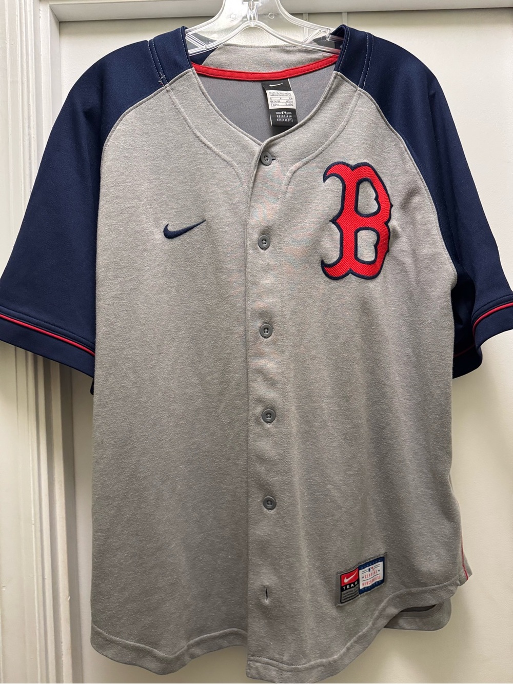 Boston Red Sox MLB Team Nike Slate Heather Full Button Jersey Mens Small